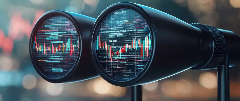 Binoculars with a reflection of a chart