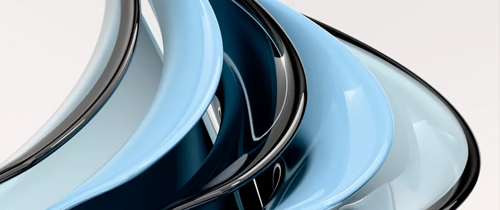 Abstract blue glass curves representing GCM Grosvenor’s view on credit secondaries, market dispersion, underwriting discipline, and private credit opportunities.