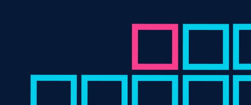 Abstract navy background with teal and pink square outlines representing international market leadership and global equity opportunities.