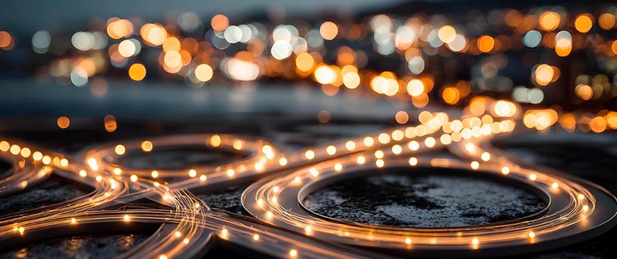 Glowing light trails across a city map representing a changing global investment playbook, geopolitical risk, supply shocks and market uncertainty.